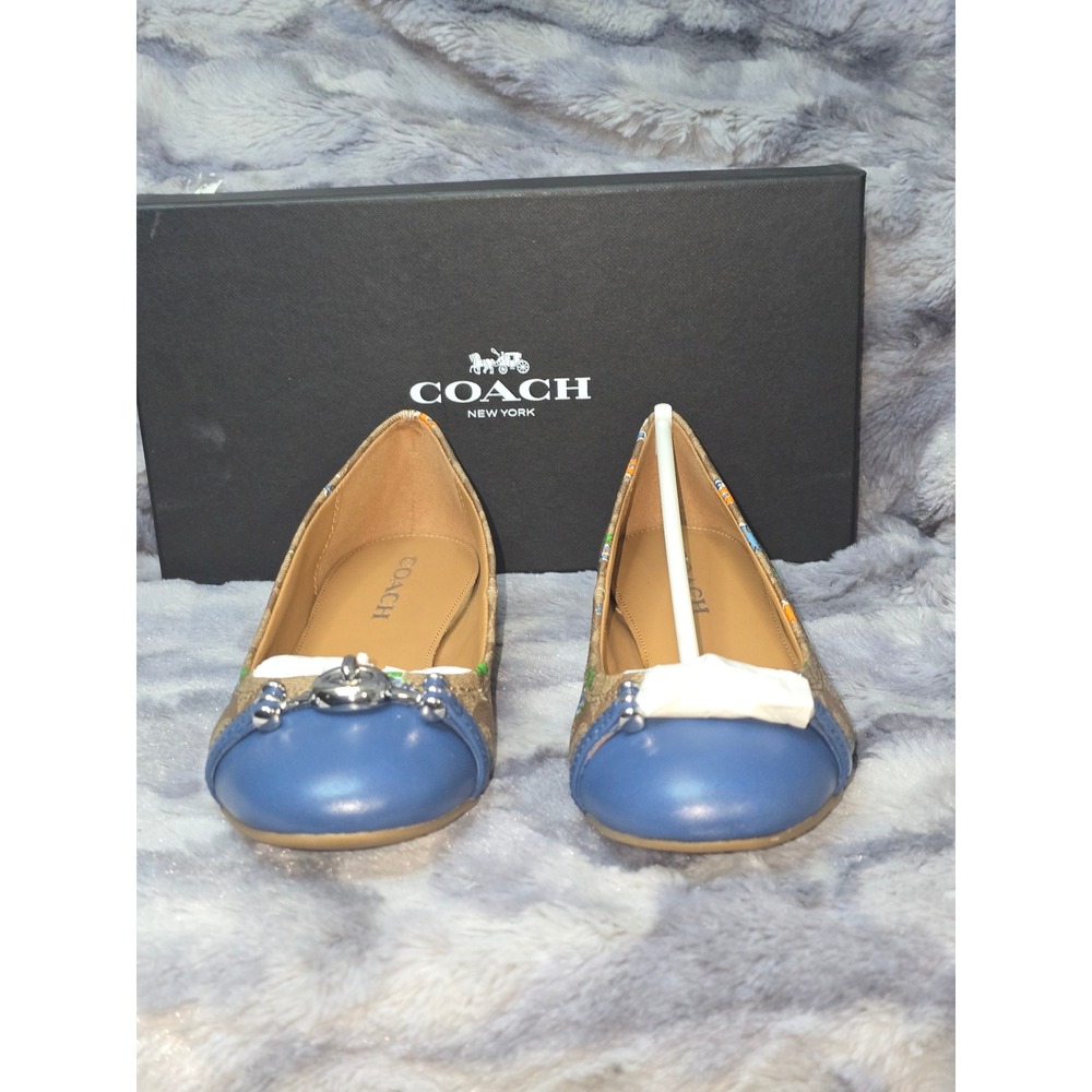 NWB Coach Leila Signature C Posey Cls Flats Khaki Blue Marina Floral Size 6.5 - Picture 2 of 8